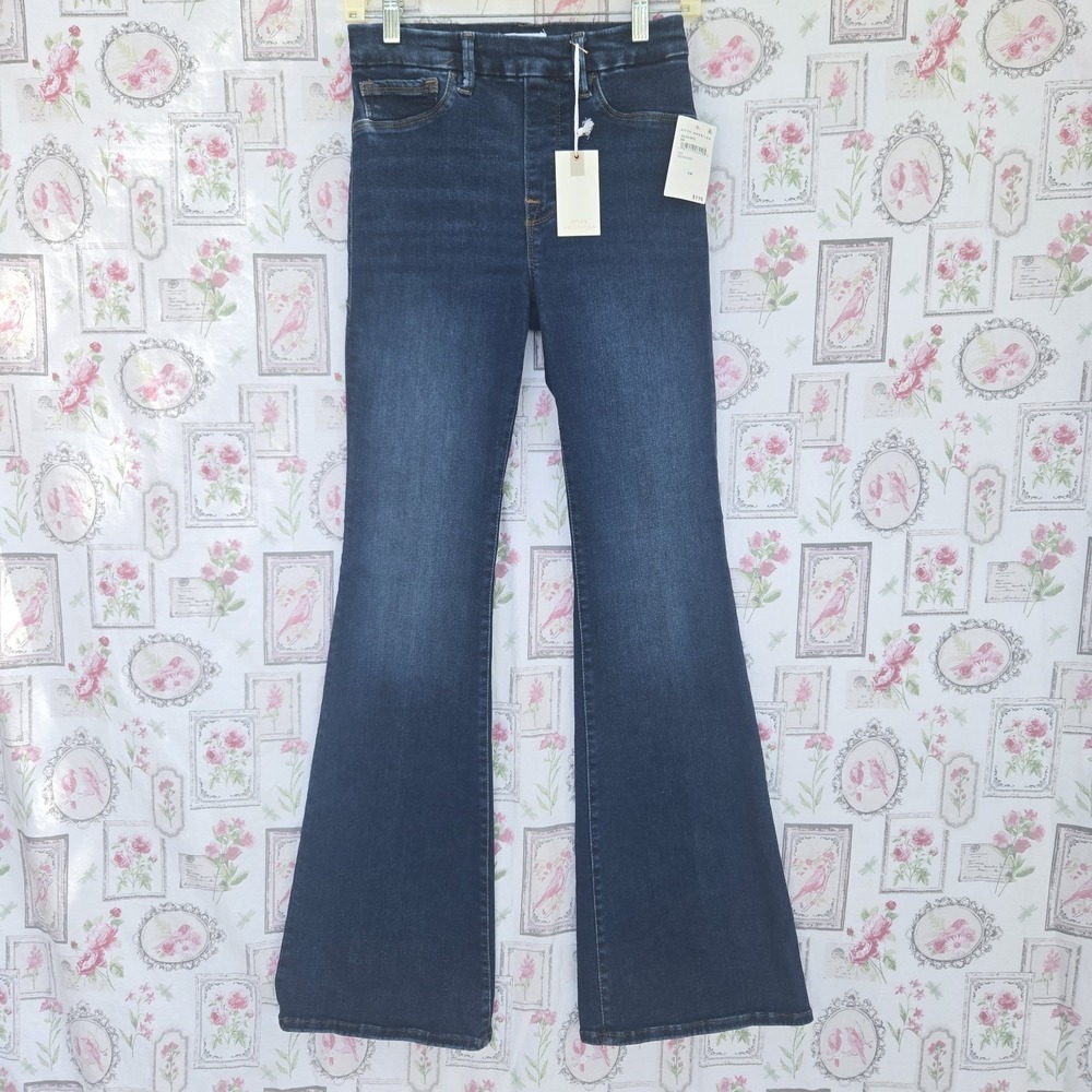 NWT Good American Jeans Medium Pull On Flare Denim Slimming Dark Wash GLF478TE